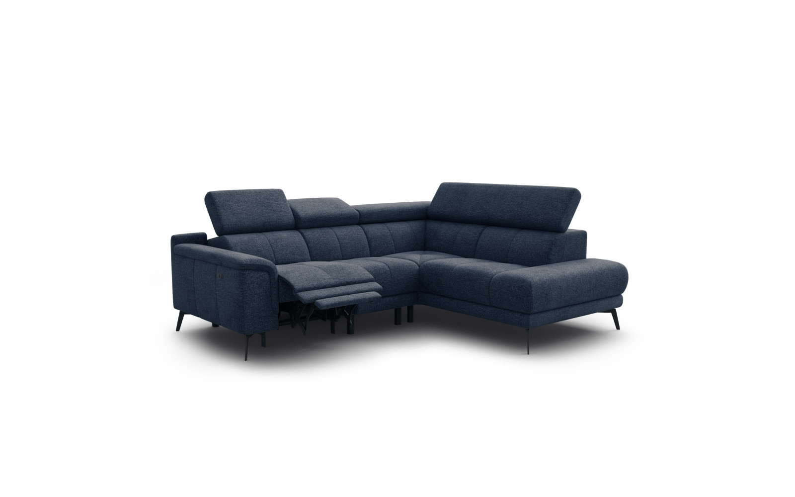 FIERO Ecksofa 4-Sitzer mit 1 Relaxfunktion und verstellbare Kopfstützen, marineblau