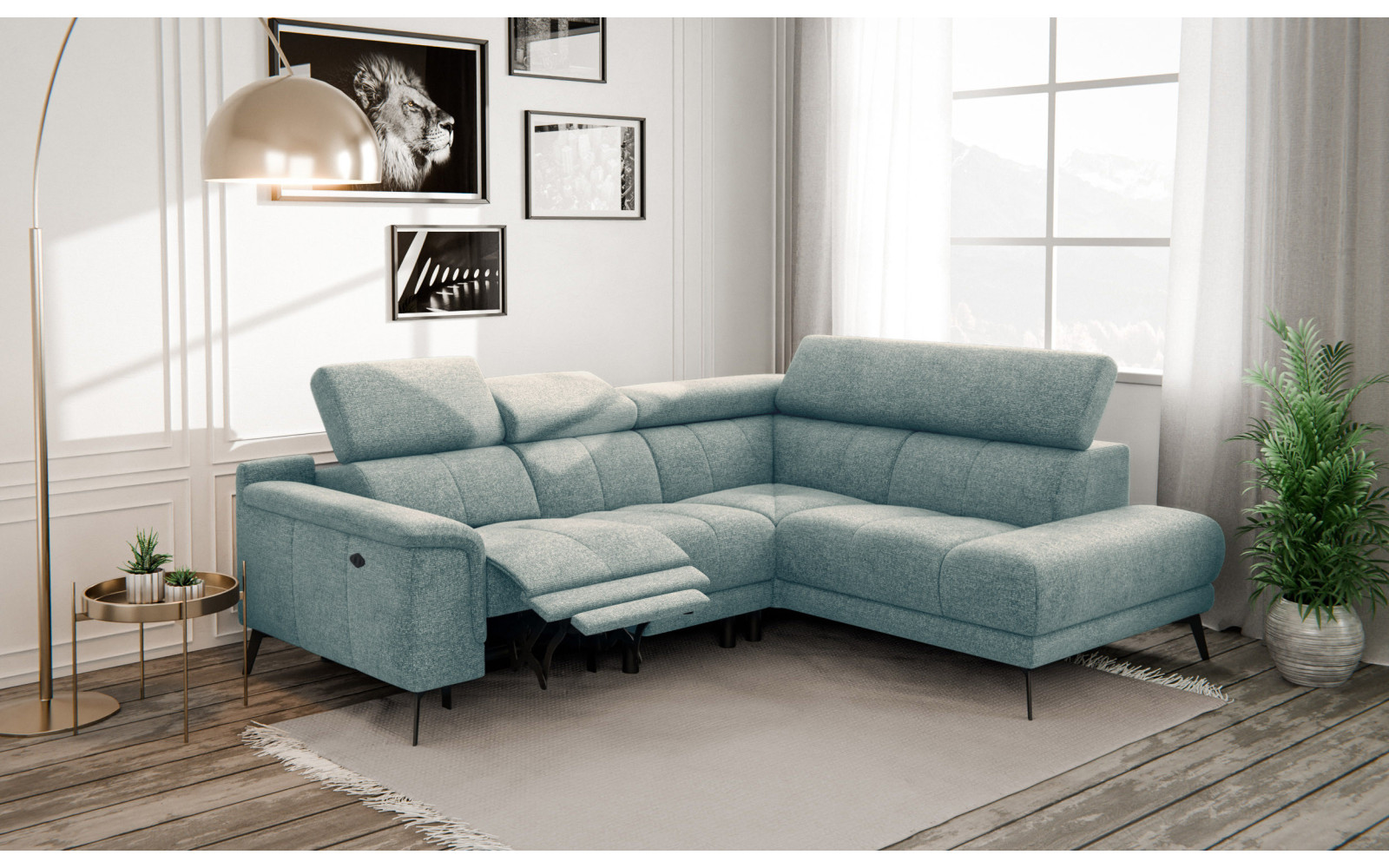 FIERO Ecksofa 4-Sitzer mit 1 Relaxfunktion und verstellbare Kopfstützen, mint