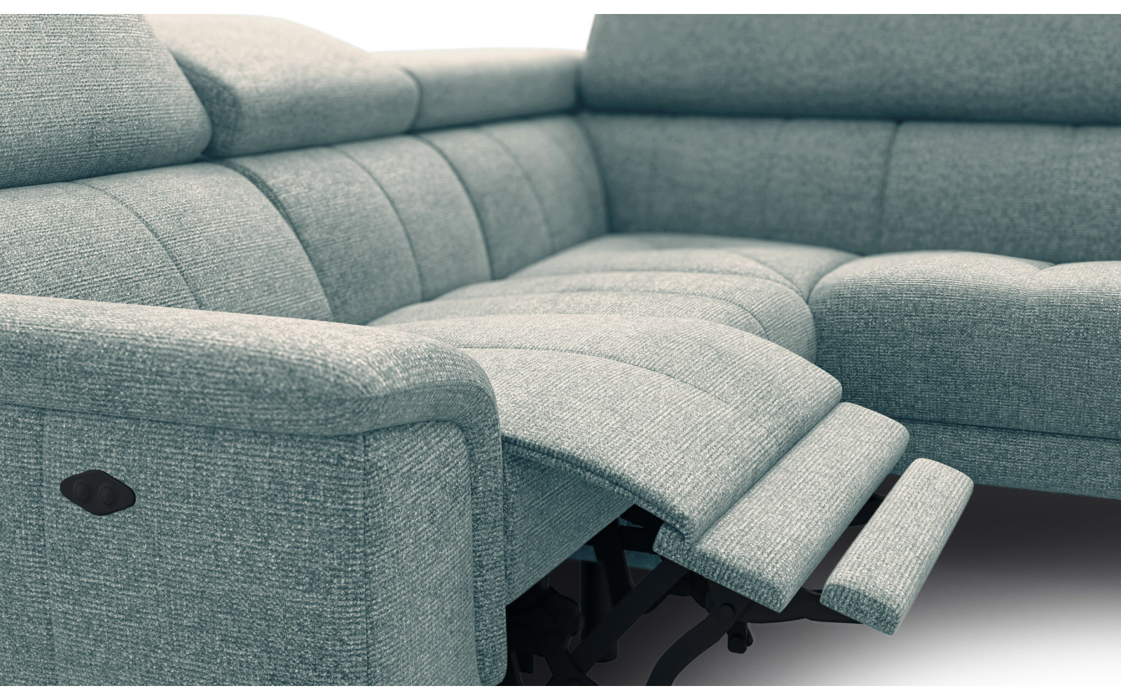 FIERO Ecksofa 4-Sitzer mit 1 Relaxfunktion und verstellbare Kopfstützen, mint