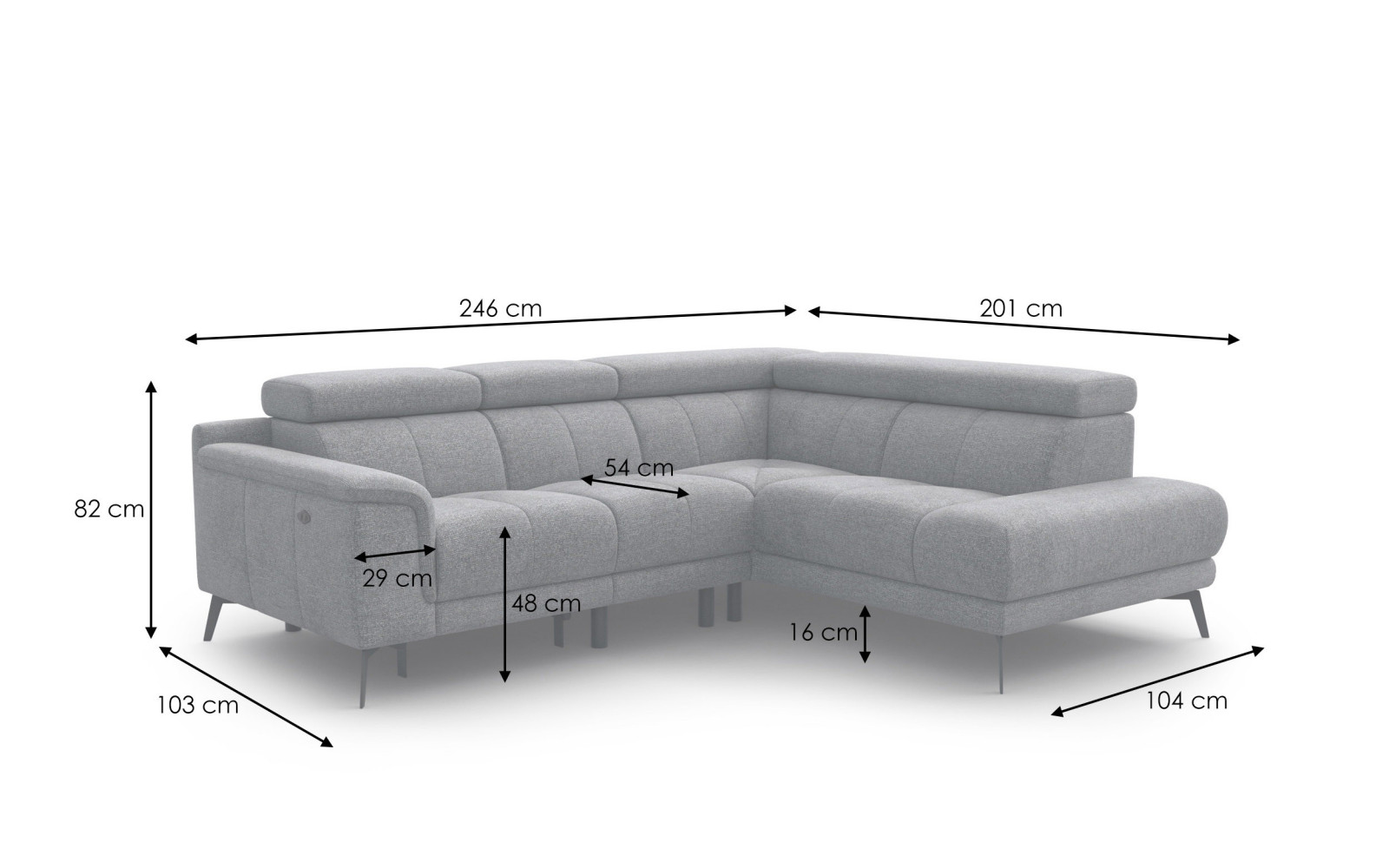 FIERO Ecksofa 4-Sitzer mit 1 Relaxfunktion und verstellbare Kopfstützen, creme