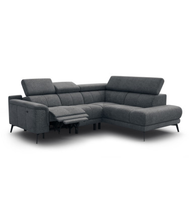 FIERO Ecksofa 4-Sitzer mit 1 Relaxfunktion und verstellbare Kopfstützen, dunkelgrau