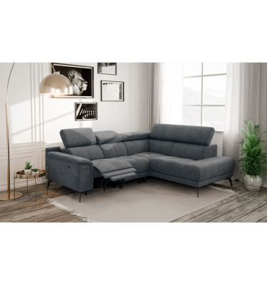 FIERO Ecksofa 4-Sitzer mit 1 Relaxfunktion und verstellbare Kopfstützen, dunkelgrau