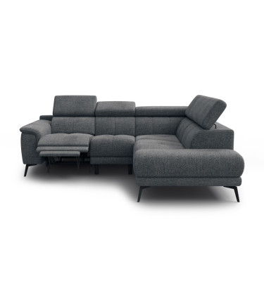 FIERO Ecksofa 4-Sitzer mit 1 Relaxfunktion und verstellbare Kopfstützen, dunkelgrau