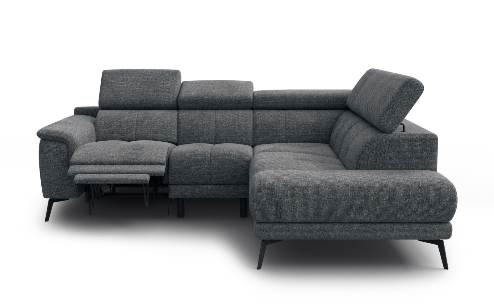 FIERO Ecksofa 4-Sitzer mit 1 Relaxfunktion und verstellbare Kopfstützen, dunkelgrau