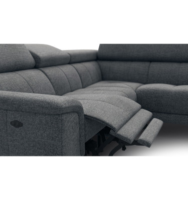 FIERO Ecksofa 4-Sitzer mit 1 Relaxfunktion und verstellbare Kopfstützen, dunkelgrau