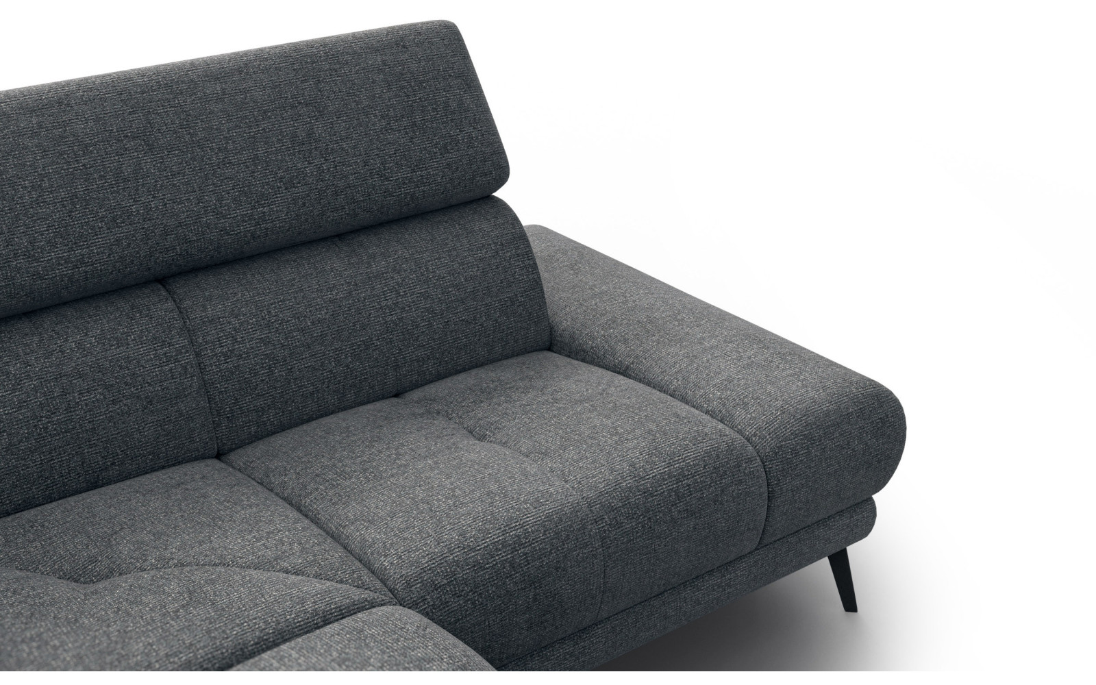 FIERO Ecksofa 4-Sitzer mit 1 Relaxfunktion und verstellbare Kopfstützen, dunkelgrau