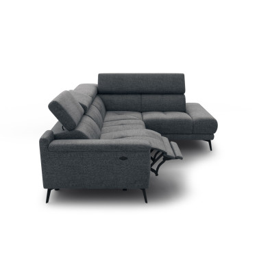 FIERO Ecksofa 4-Sitzer mit 1 Relaxfunktion und verstellbare Kopfstützen, dunkelgrau