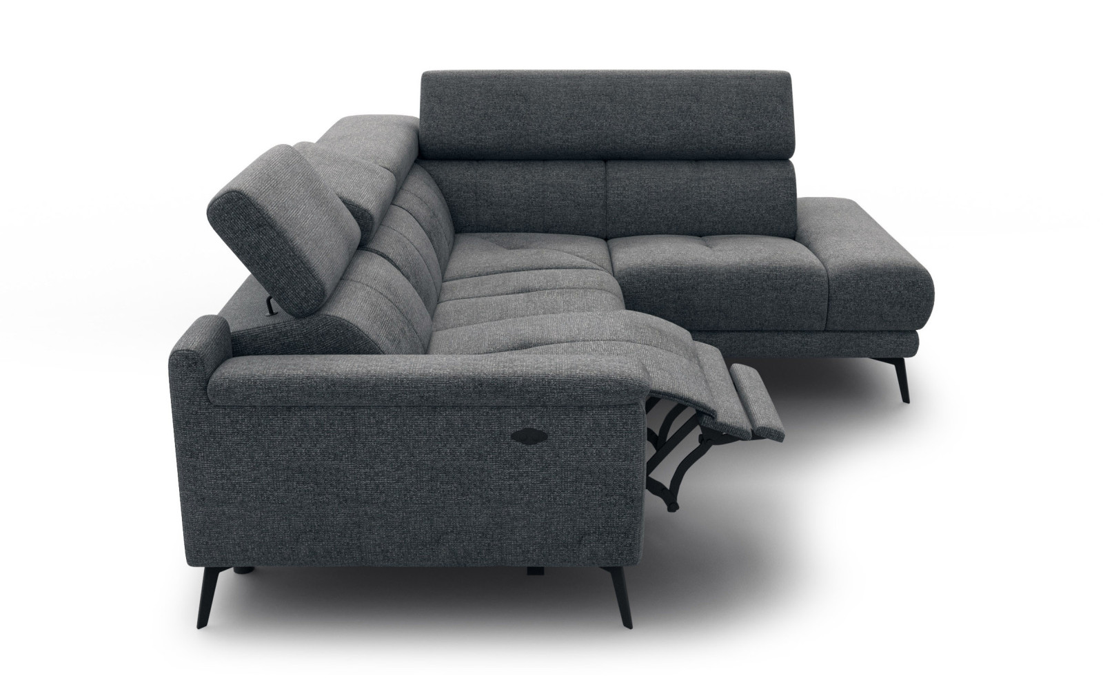 FIERO Ecksofa 4-Sitzer mit 1 Relaxfunktion und verstellbare Kopfstützen, dunkelgrau