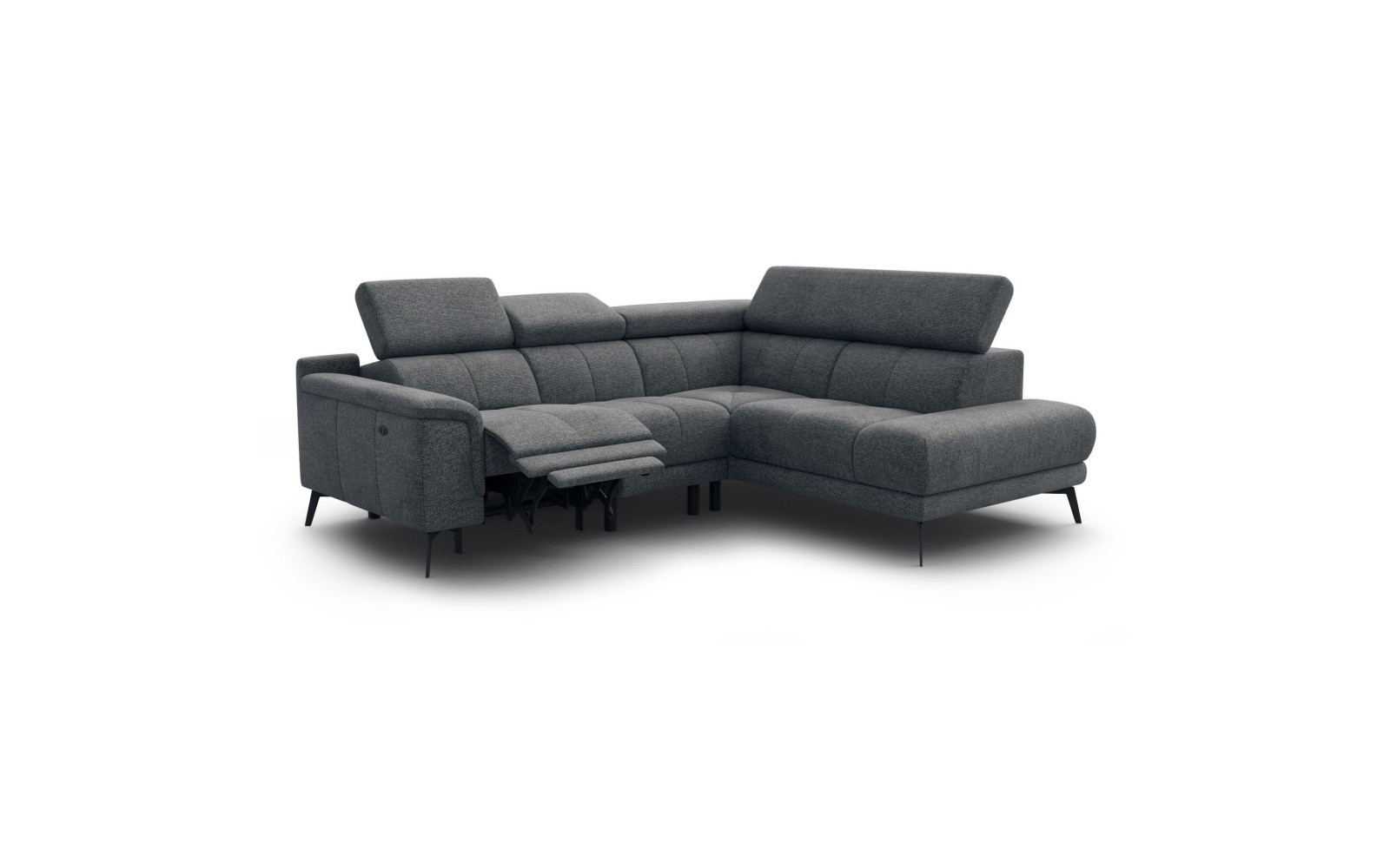 FIERO Ecksofa 4-Sitzer mit 1 Relaxfunktion und verstellbare Kopfstützen, dunkelgrau