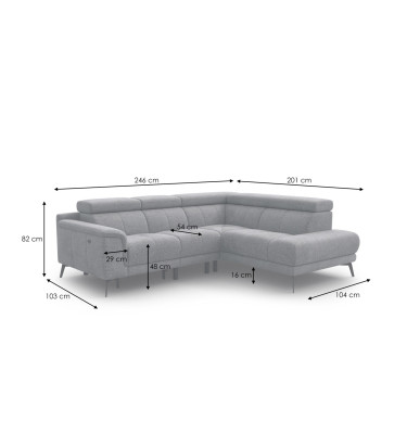 FIERO Ecksofa 4-Sitzer mit 1 Relaxfunktion und verstellbare Kopfstützen, grau