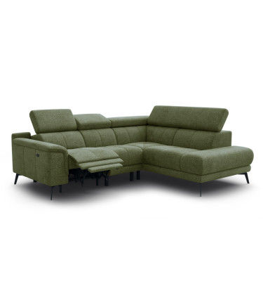 FIERO Ecksofa 4-Sitzer mit 1 Relaxfunktion und verstellbare Kopfstützen, olive