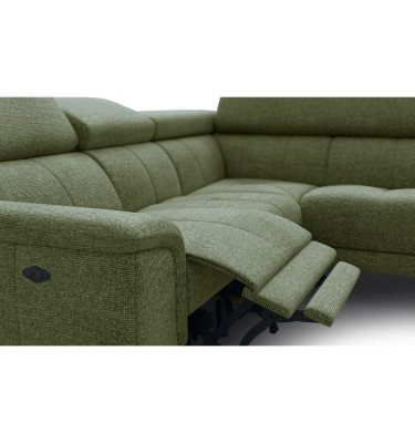 FIERO Ecksofa 4-Sitzer mit 1 Relaxfunktion und verstellbare Kopfstützen, olive