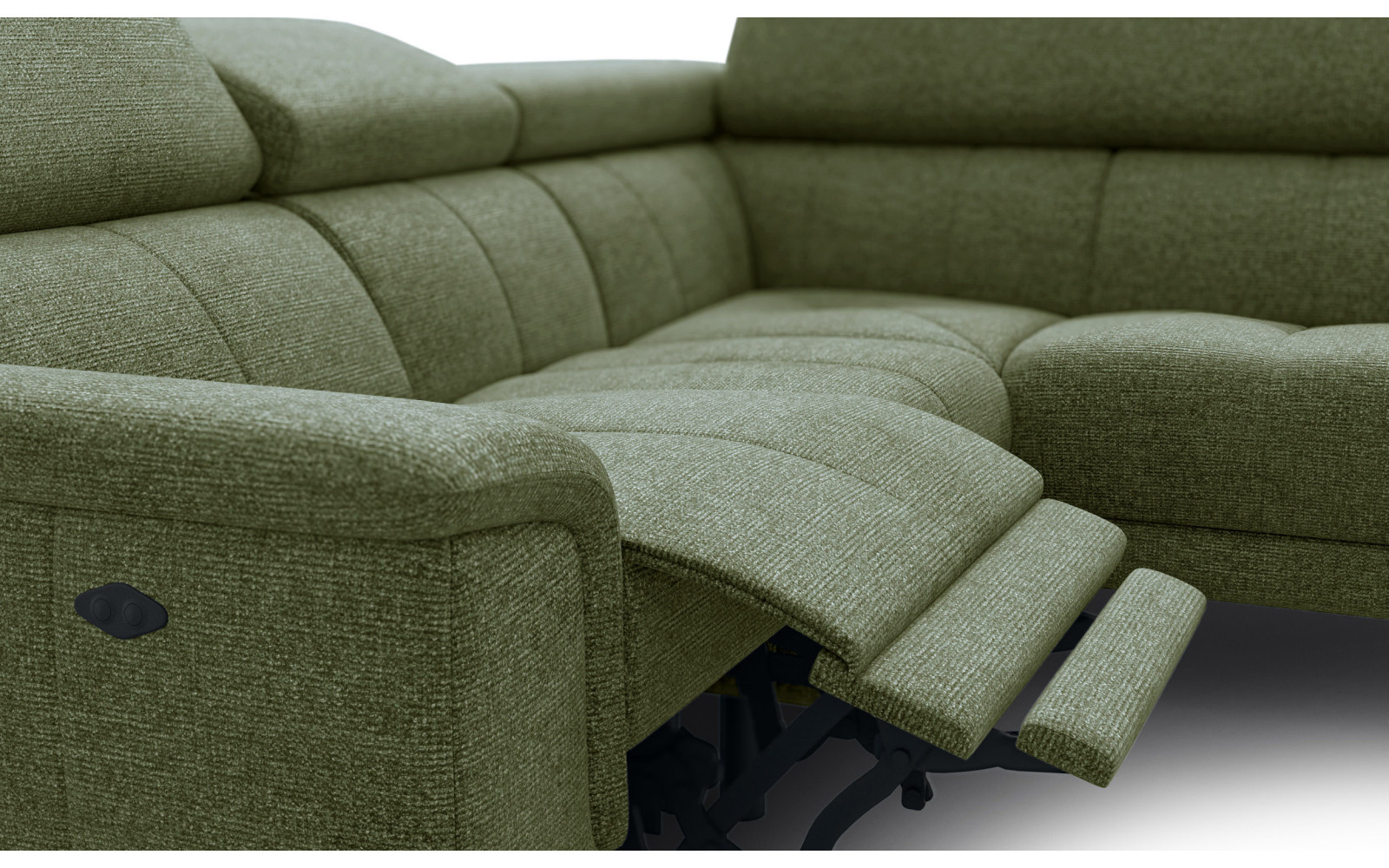 FIERO Ecksofa 4-Sitzer mit 1 Relaxfunktion und verstellbare Kopfstützen, olive