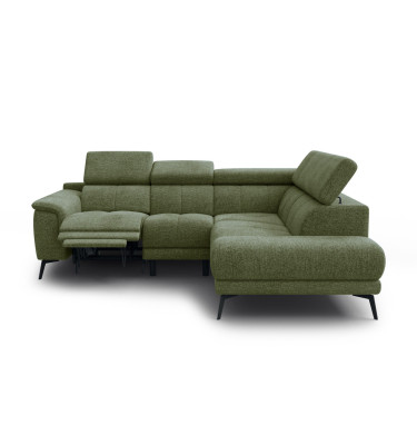 FIERO Ecksofa 4-Sitzer mit 1 Relaxfunktion und verstellbare Kopfstützen, olive