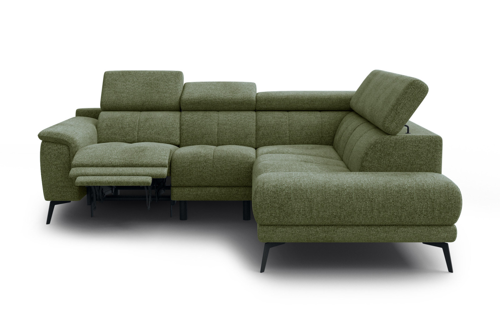 FIERO Ecksofa 4-Sitzer mit 1 Relaxfunktion und verstellbare Kopfstützen, olive