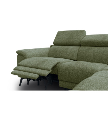 FIERO Ecksofa 4-Sitzer mit 1 Relaxfunktion und verstellbare Kopfstützen, olive