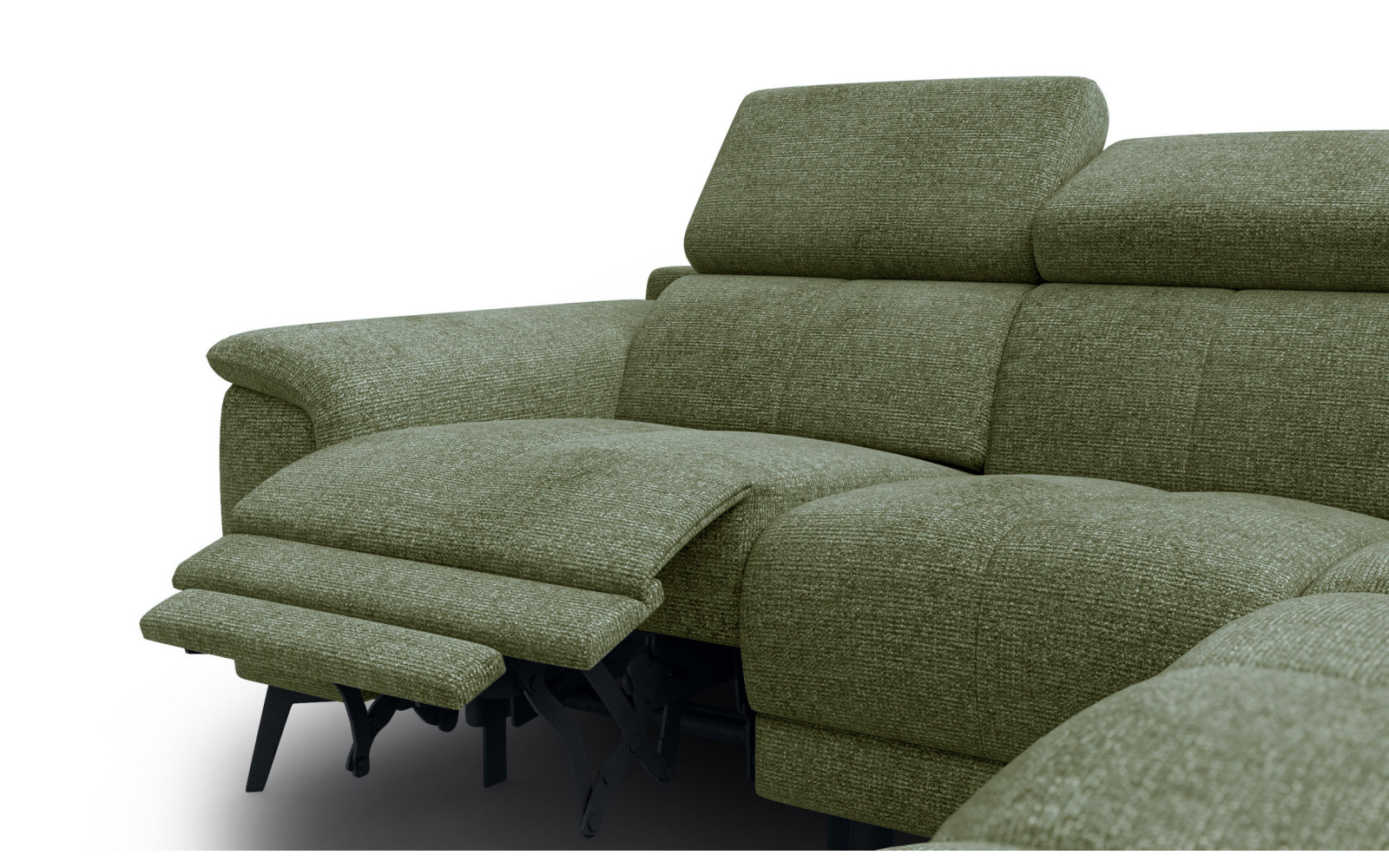 FIERO Ecksofa 4-Sitzer mit 1 Relaxfunktion und verstellbare Kopfstützen, olive