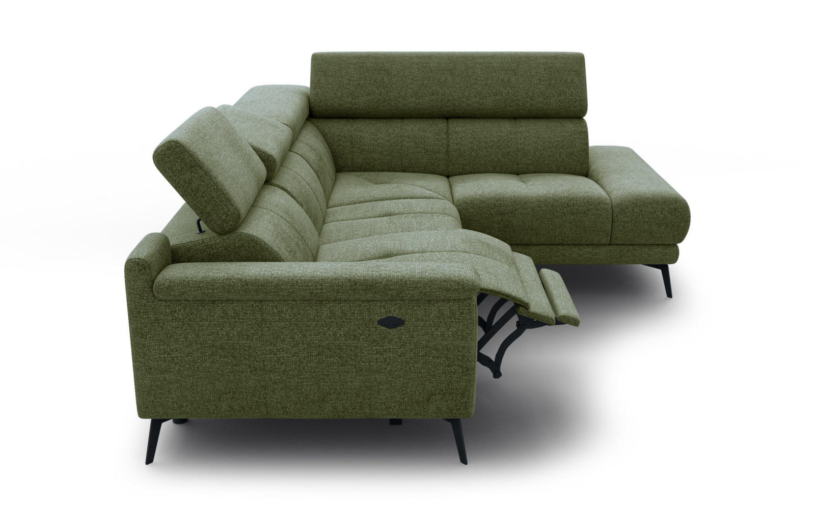 FIERO Ecksofa 4-Sitzer mit 1 Relaxfunktion und verstellbare Kopfstützen, olive