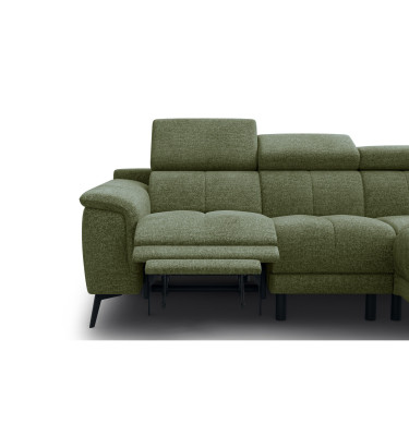 FIERO Ecksofa 4-Sitzer mit 1 Relaxfunktion und verstellbare Kopfstützen, olive