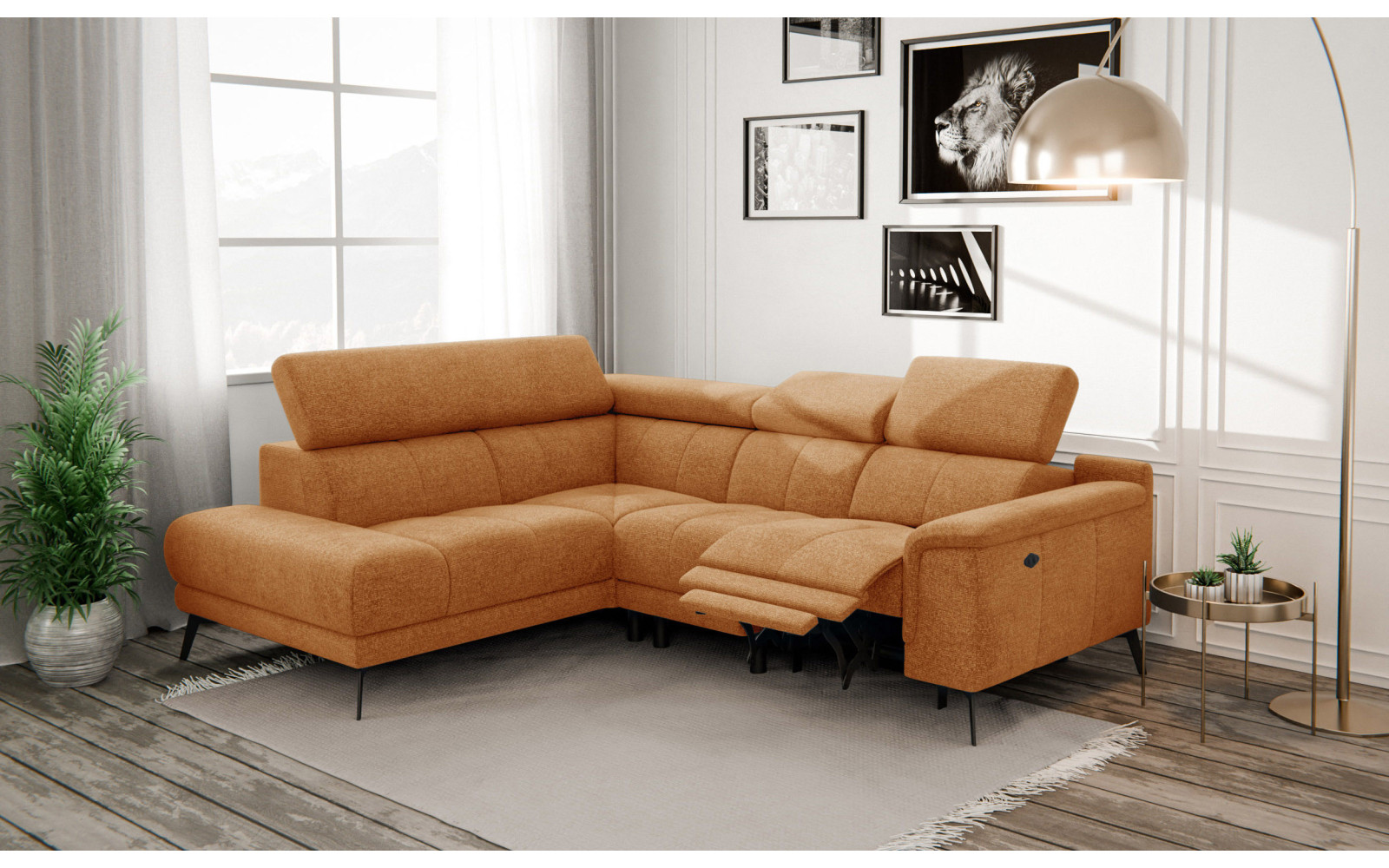 FIERO Ecksofa 4-Sitzer mit 1 Relaxfunktion und verstellbare Kopfstützen, orange