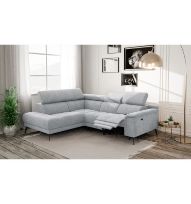 FIERO Ecksofa 4-Sitzer mit 1 Relaxfunktion und verstellbare Kopfstützen, silbergrau