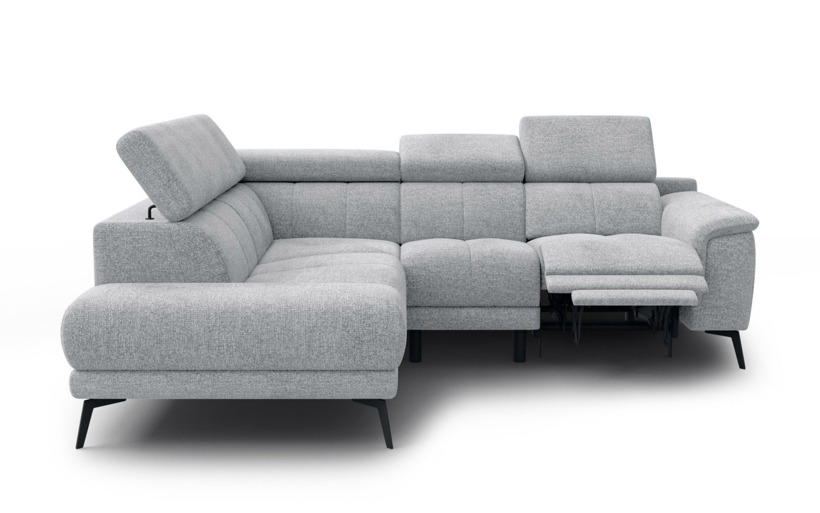 FIERO Ecksofa 4-Sitzer mit 1 Relaxfunktion und verstellbare Kopfstützen, silbergrau