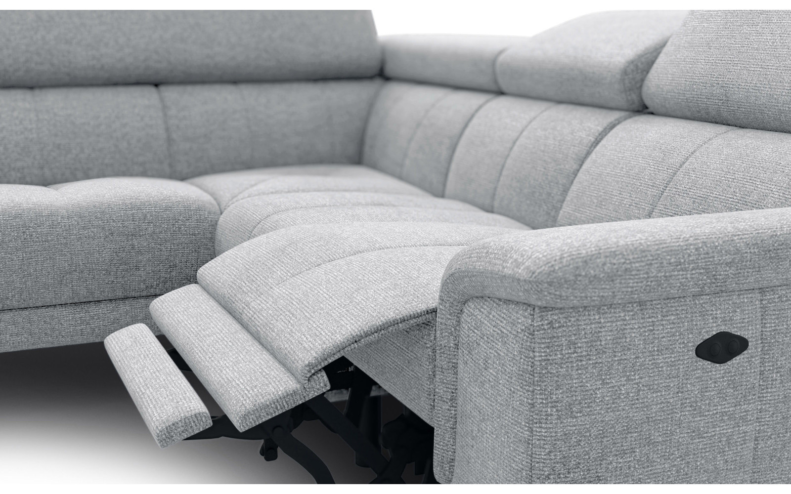 FIERO Ecksofa 4-Sitzer mit 1 Relaxfunktion und verstellbare Kopfstützen, silbergrau