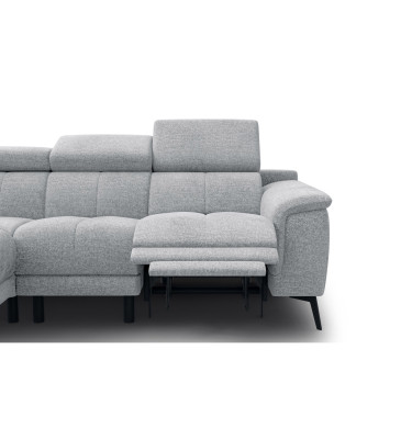 FIERO Ecksofa 4-Sitzer mit 1 Relaxfunktion und verstellbare Kopfstützen, silbergrau