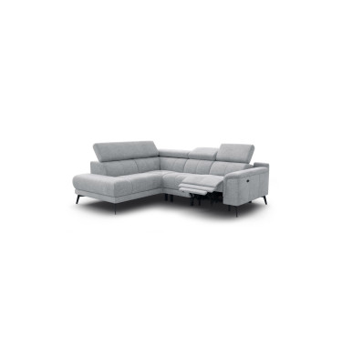 FIERO Ecksofa 4-Sitzer mit 1 Relaxfunktion und verstellbare Kopfstützen, silbergrau
