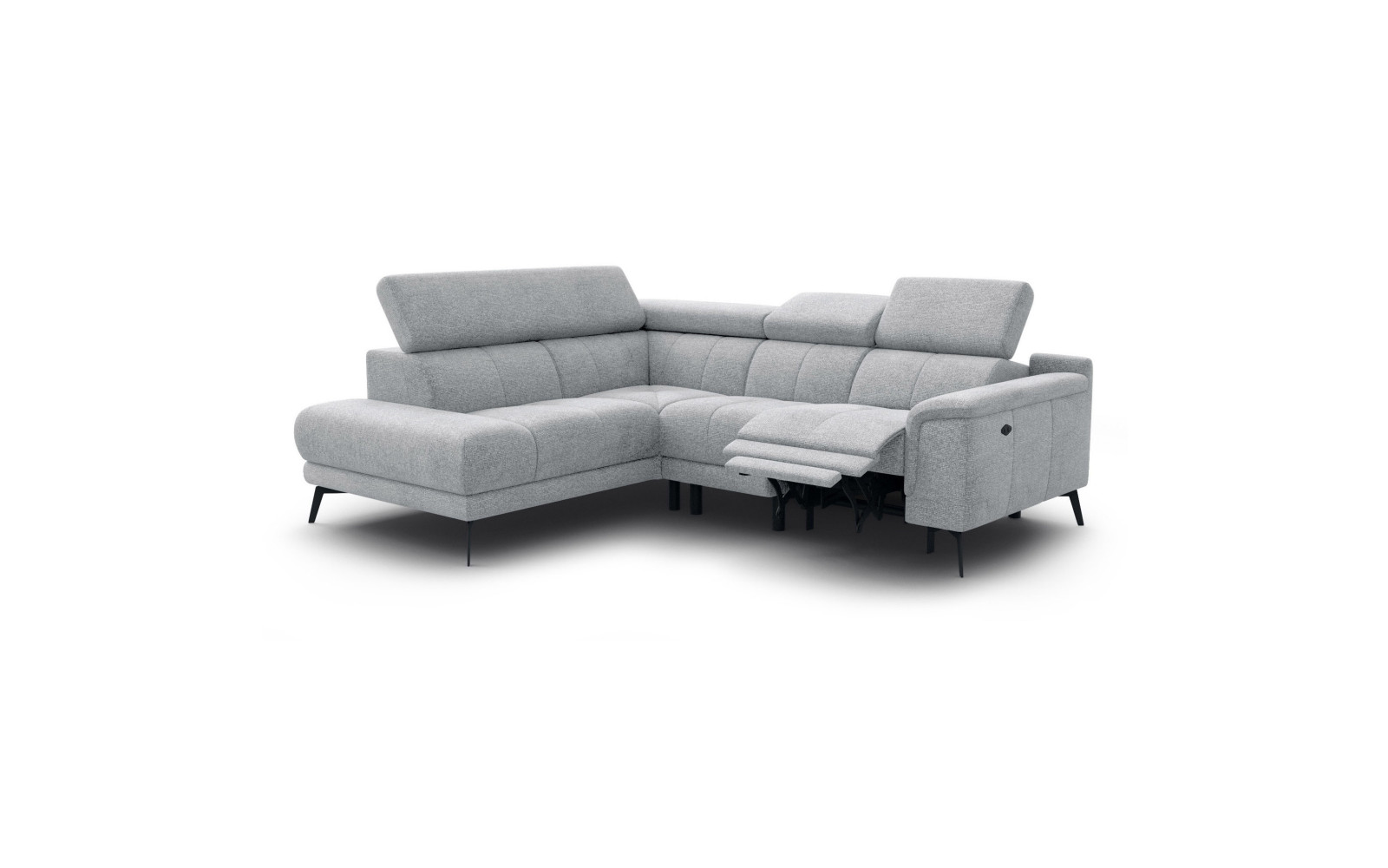 FIERO Ecksofa 4-Sitzer mit 1 Relaxfunktion und verstellbare Kopfstützen, silbergrau
