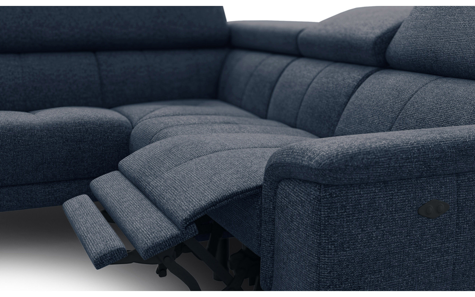 FIERO Ecksofa 4-Sitzer mit 1 Relaxfunktion und verstellbare Kopfstützen, marineblau