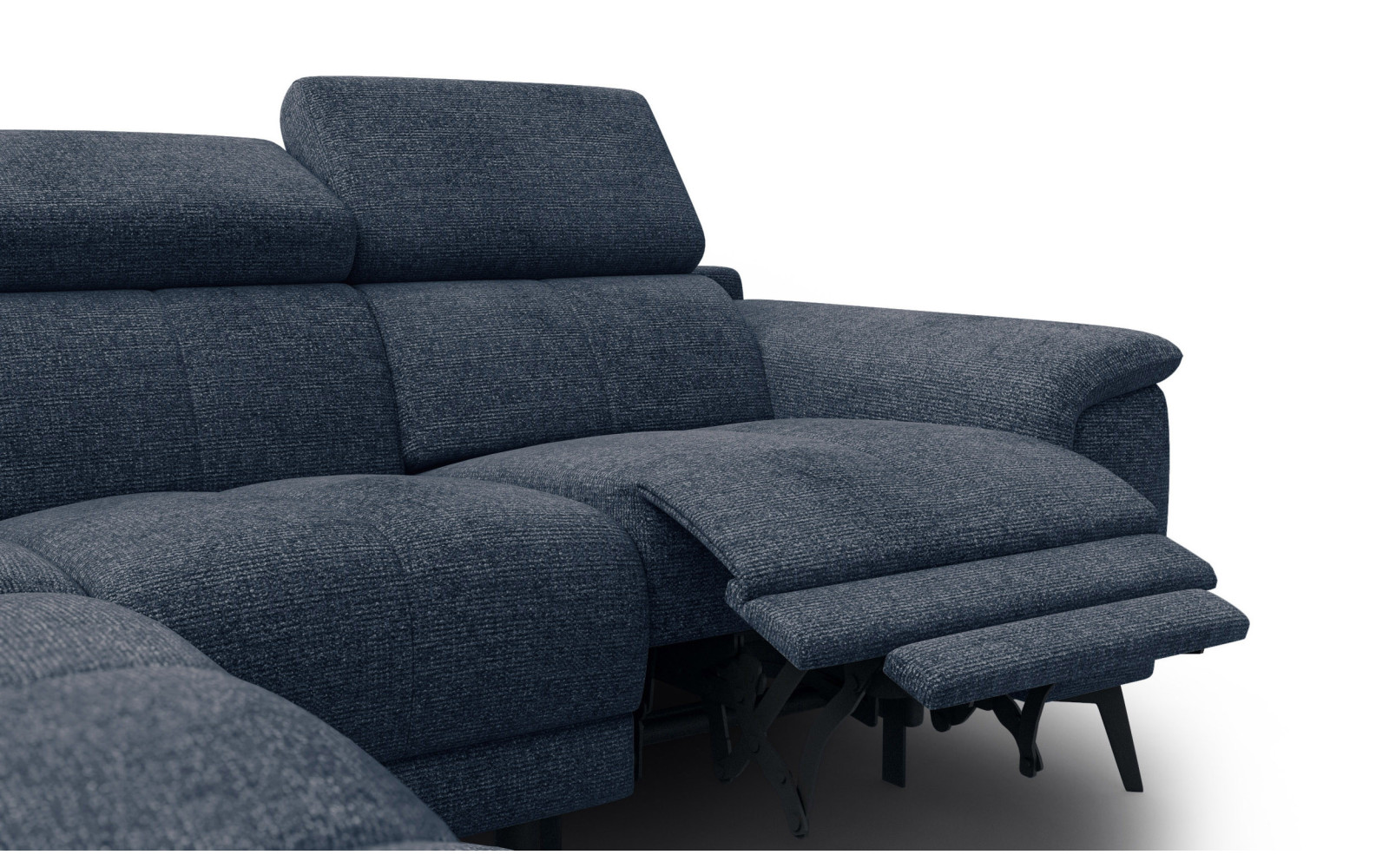 FIERO Ecksofa 4-Sitzer mit 1 Relaxfunktion und verstellbare Kopfstützen, marineblau