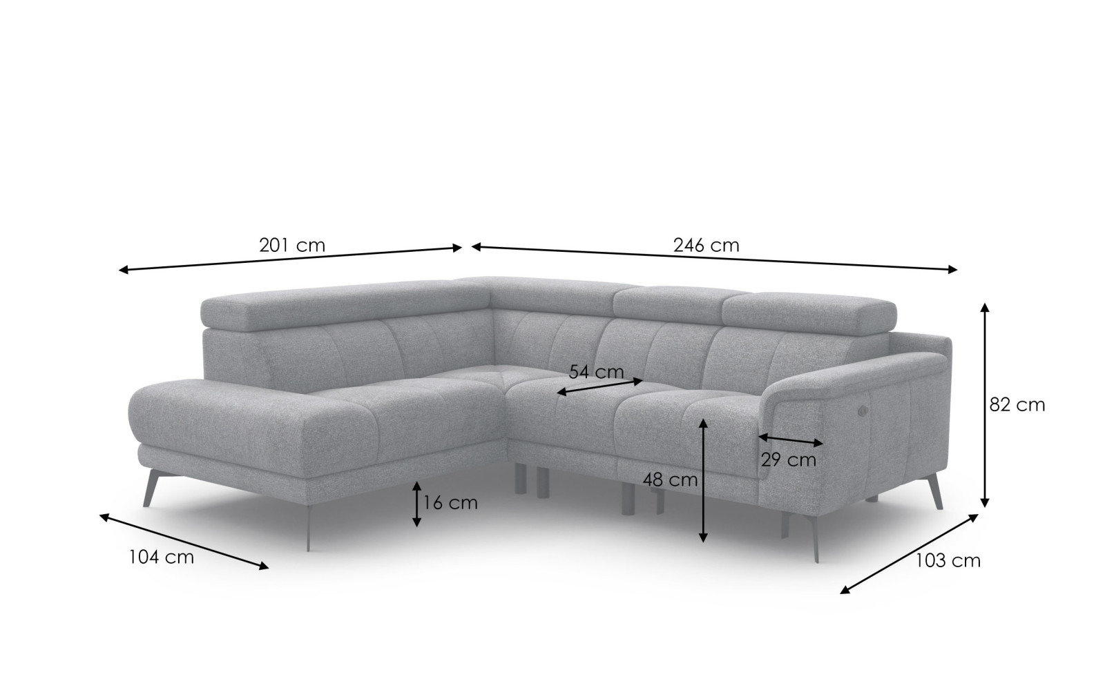 FIERO Ecksofa 4-Sitzer mit 1 Relaxfunktion und verstellbare Kopfstützen, mint