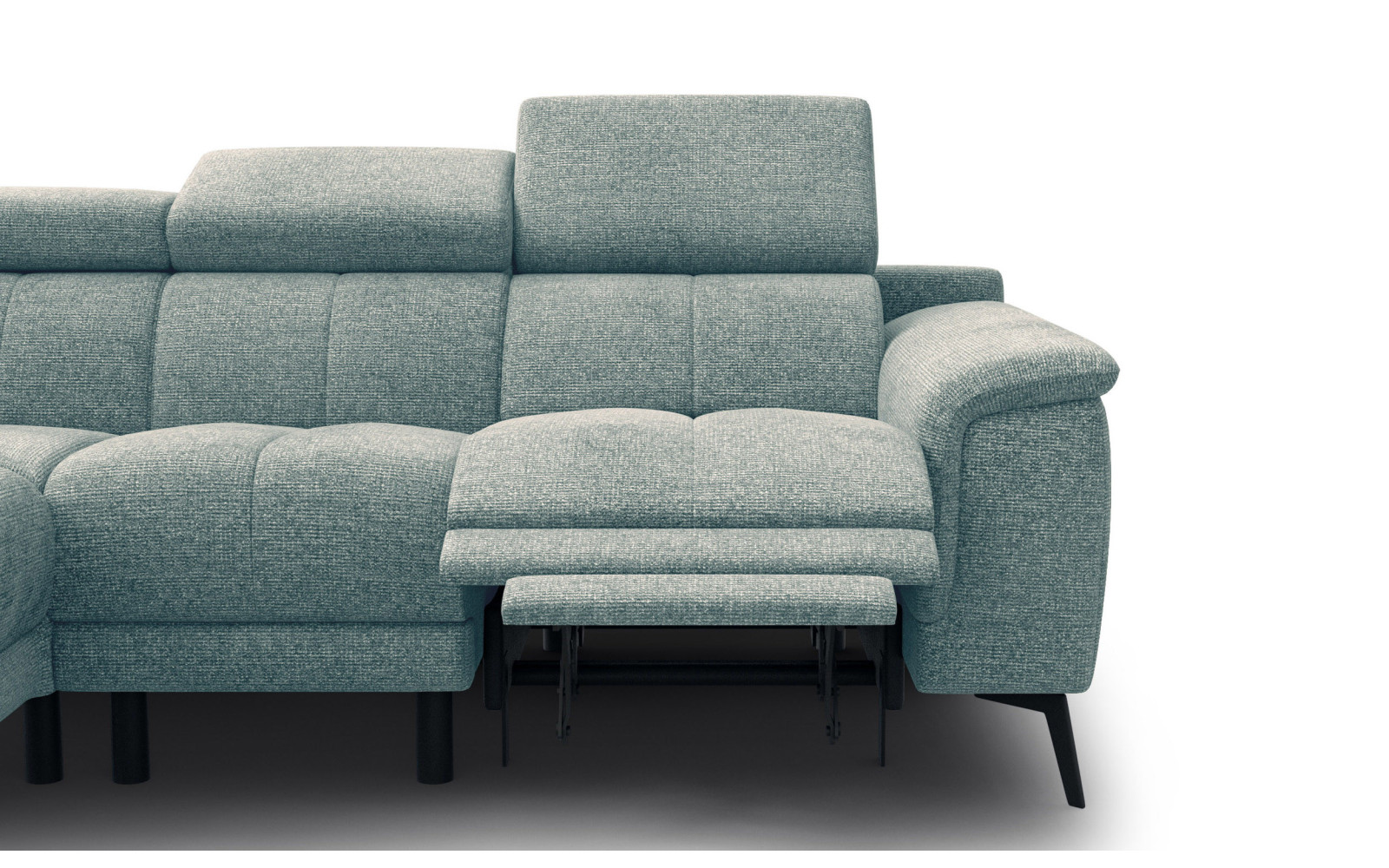 FIERO Ecksofa 4-Sitzer mit 1 Relaxfunktion und verstellbare Kopfstützen, mint