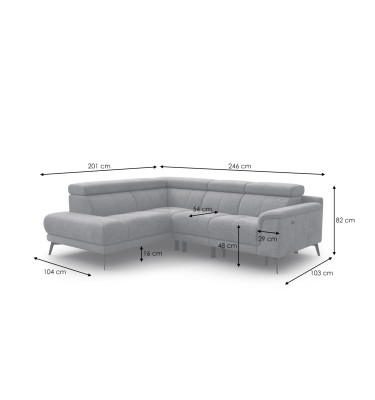FIERO Ecksofa 4-Sitzer mit 1 Relaxfunktion und verstellbare Kopfstützen, creme