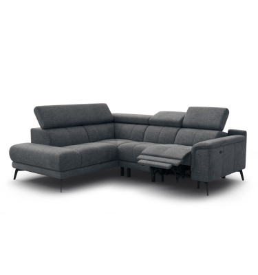 FIERO Ecksofa 4-Sitzer mit 1 Relaxfunktion und verstellbare Kopfstützen, dunkelgrau