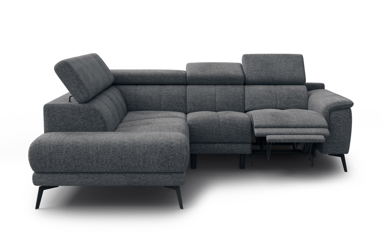 FIERO Ecksofa 4-Sitzer mit 1 Relaxfunktion und verstellbare Kopfstützen, dunkelgrau