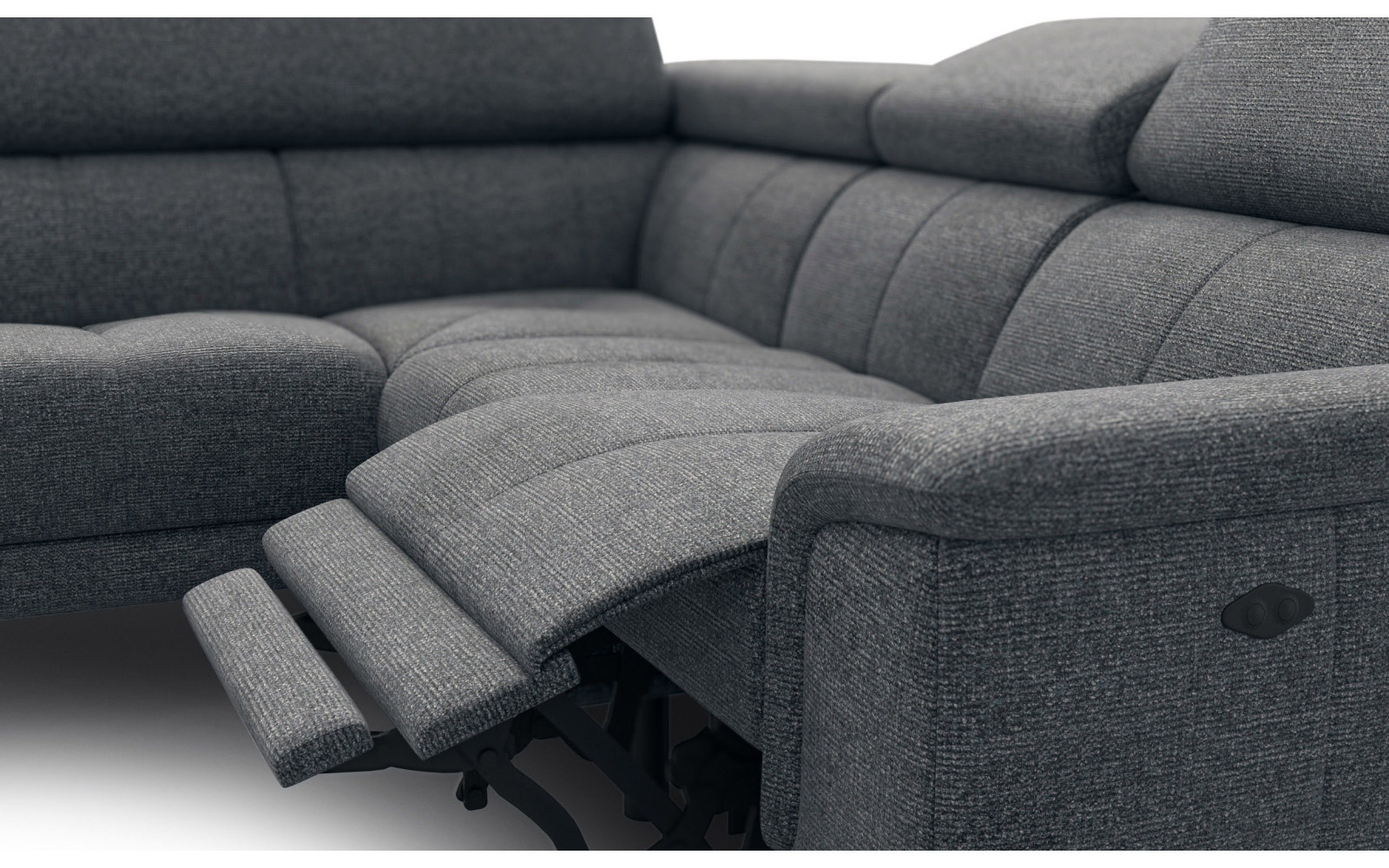 FIERO Ecksofa 4-Sitzer mit 1 Relaxfunktion und verstellbare Kopfstützen, dunkelgrau