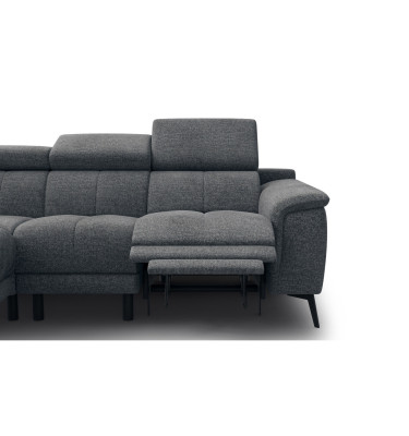 FIERO Ecksofa 4-Sitzer mit 1 Relaxfunktion und verstellbare Kopfstützen, dunkelgrau