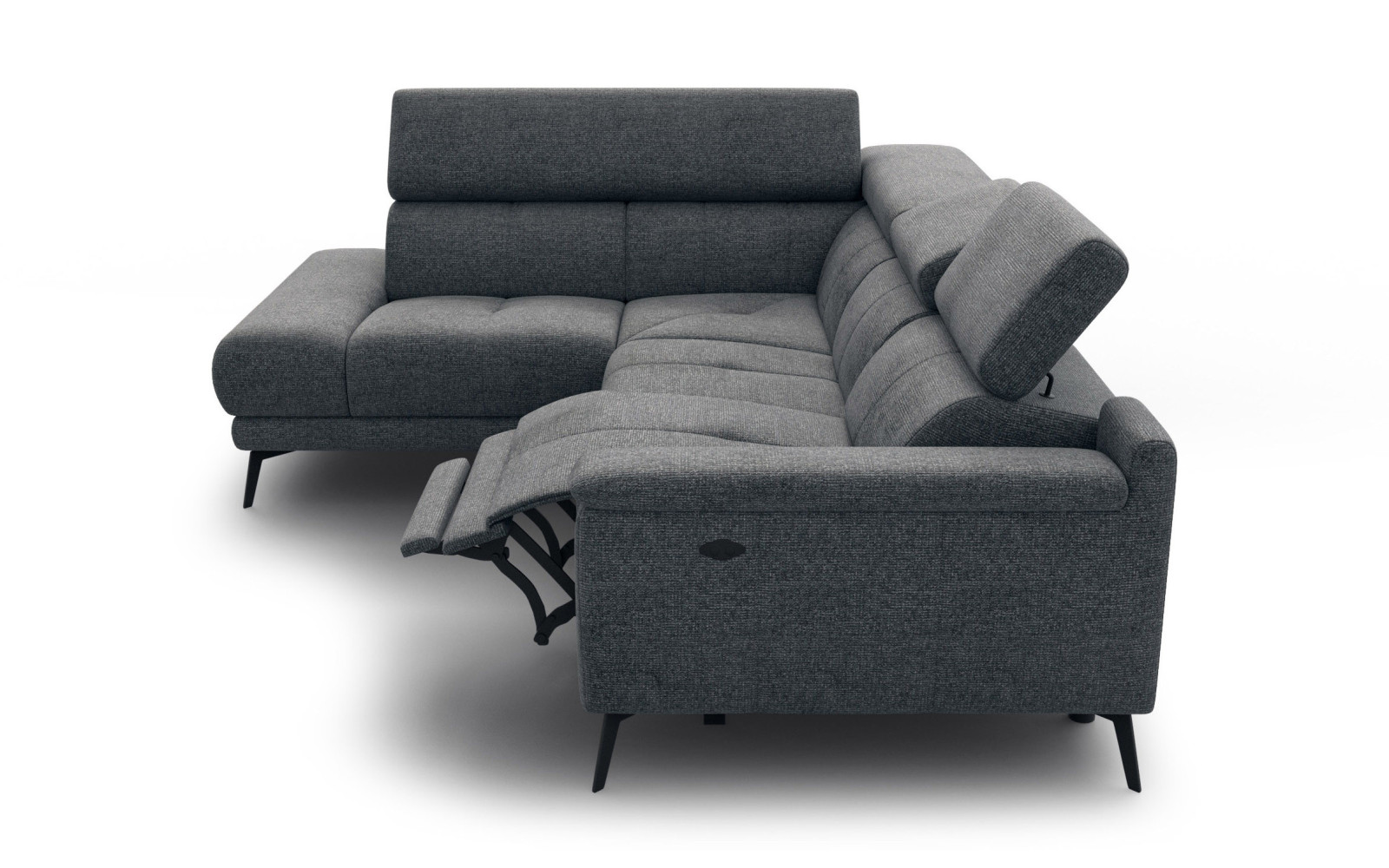 FIERO Ecksofa 4-Sitzer mit 1 Relaxfunktion und verstellbare Kopfstützen, dunkelgrau