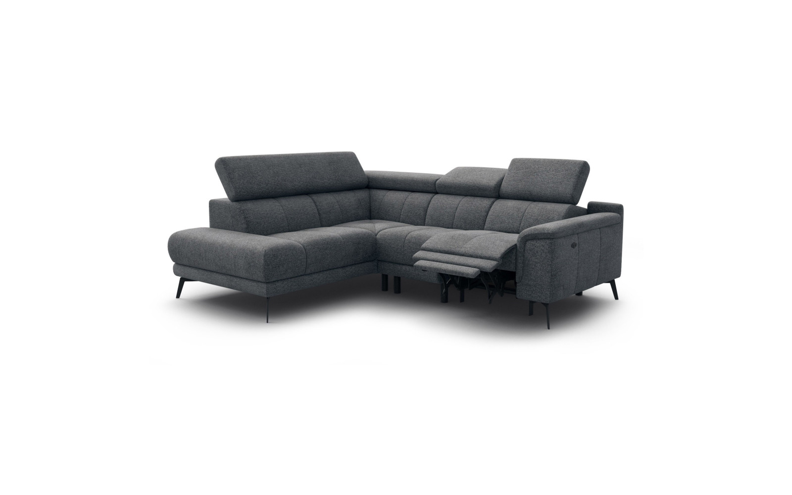 FIERO Ecksofa 4-Sitzer mit 1 Relaxfunktion und verstellbare Kopfstützen, dunkelgrau