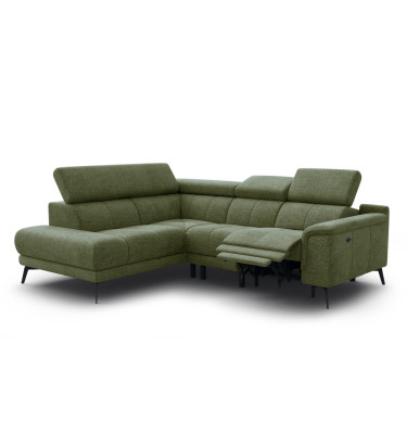 FIERO Ecksofa 4-Sitzer mit 1 Relaxfunktion und verstellbare Kopfstützen, olive