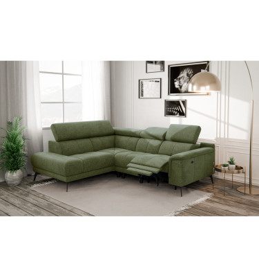 FIERO Ecksofa 4-Sitzer mit 1 Relaxfunktion und verstellbare Kopfstützen, olive