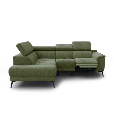 FIERO Ecksofa 4-Sitzer mit 1 Relaxfunktion und verstellbare Kopfstützen, olive