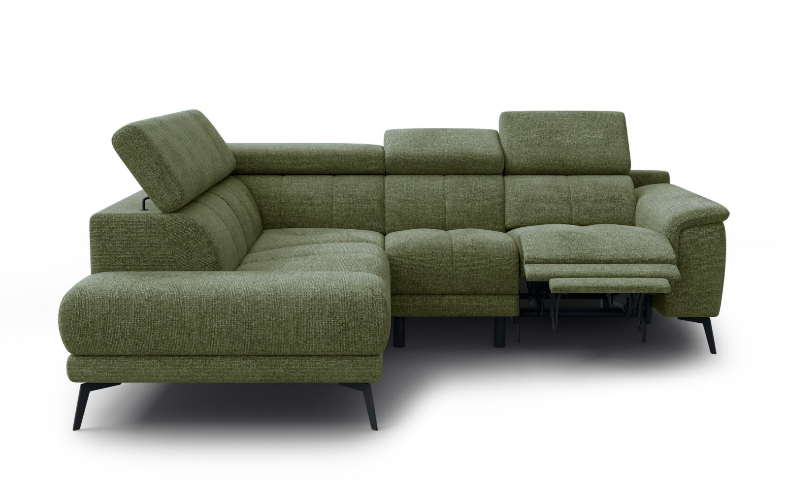 FIERO Ecksofa 4-Sitzer mit 1 Relaxfunktion und verstellbare Kopfstützen, olive