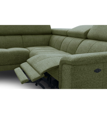 FIERO Ecksofa 4-Sitzer mit 1 Relaxfunktion und verstellbare Kopfstützen, olive