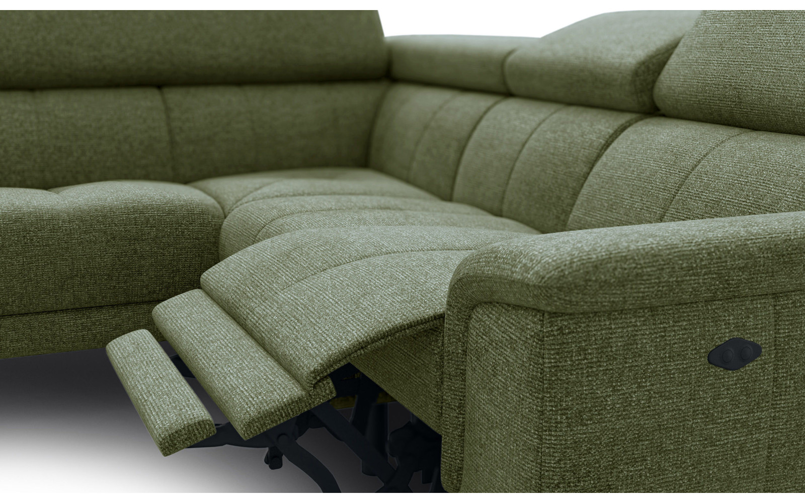 FIERO Ecksofa 4-Sitzer mit 1 Relaxfunktion und verstellbare Kopfstützen, olive