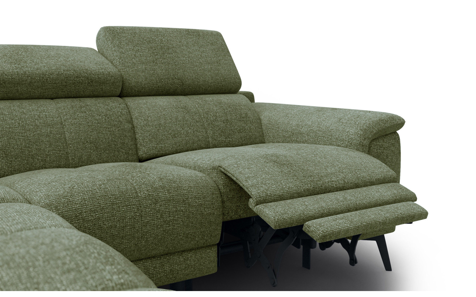 FIERO Ecksofa 4-Sitzer mit 1 Relaxfunktion und verstellbare Kopfstützen, olive