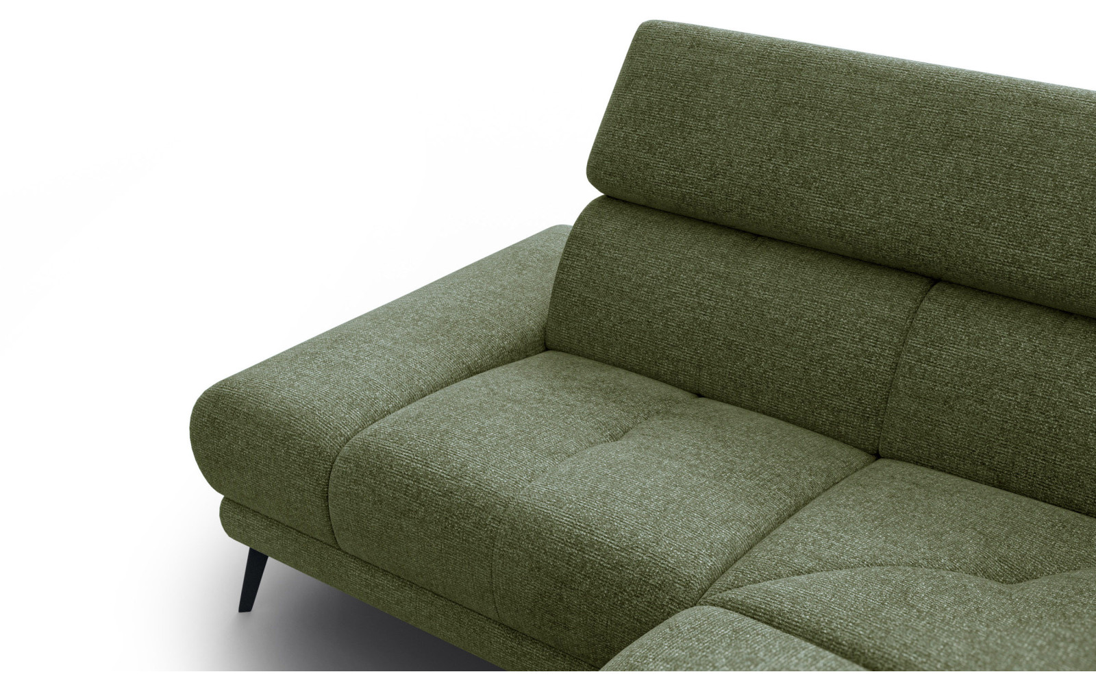 FIERO Ecksofa 4-Sitzer mit 1 Relaxfunktion und verstellbare Kopfstützen, olive
