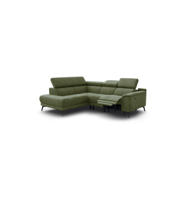 FIERO Ecksofa 4-Sitzer mit 1 Relaxfunktion und verstellbare Kopfstützen, olive